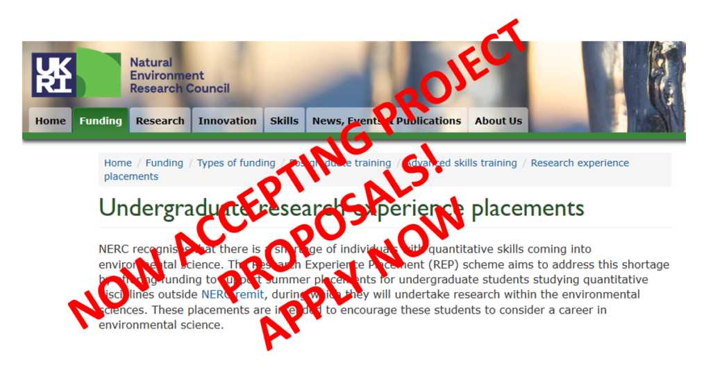 NERC UG RESEARCH EXPERIENCE PLACEMENTS – SUBMIT YOUR PROPOSAL NOW!